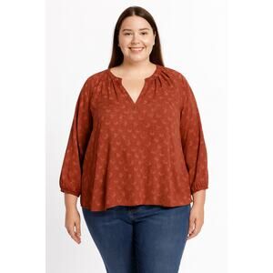 NWOT Melrose and Market Women’s Rust Red Floral Split Neck Blouse – Size 1X